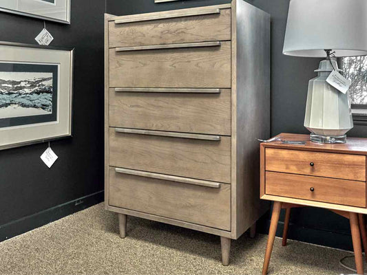 Crate & Barrel Tate 32" 5-Drawer Tall Dresser in Light Stone Finish