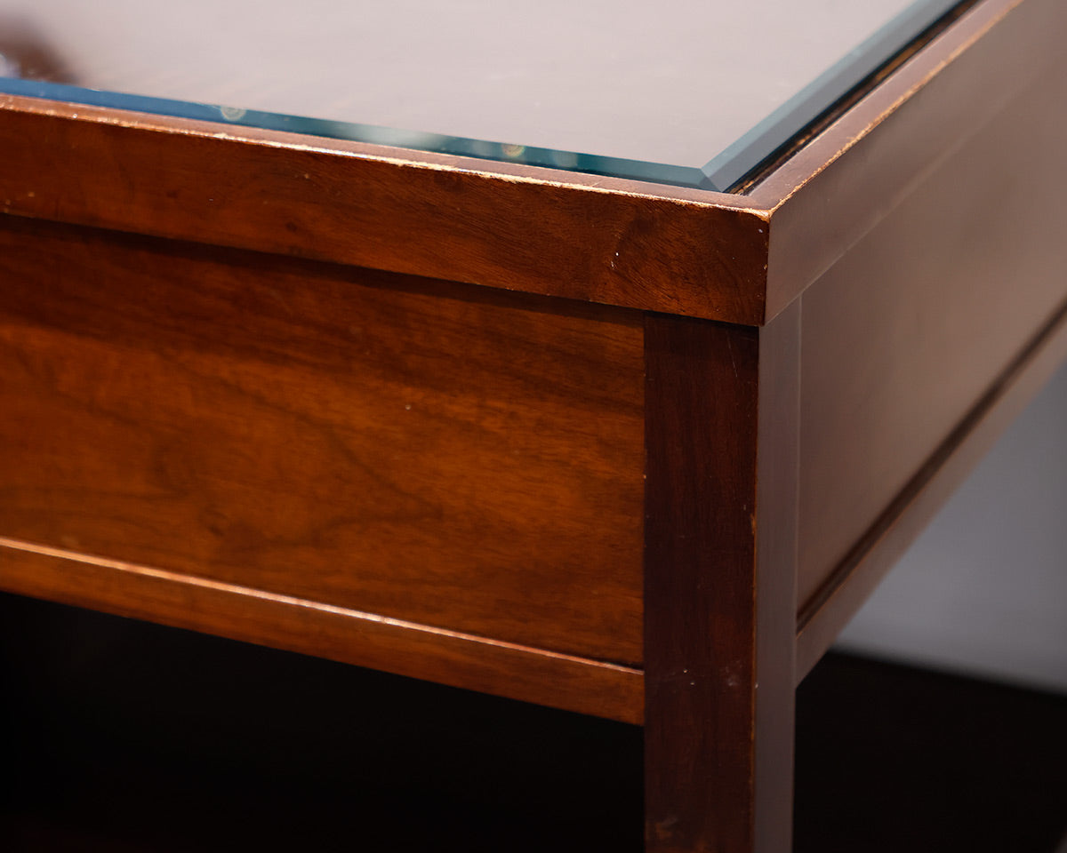 Pair of Baker Mahogany Glass Inlaid End Tables