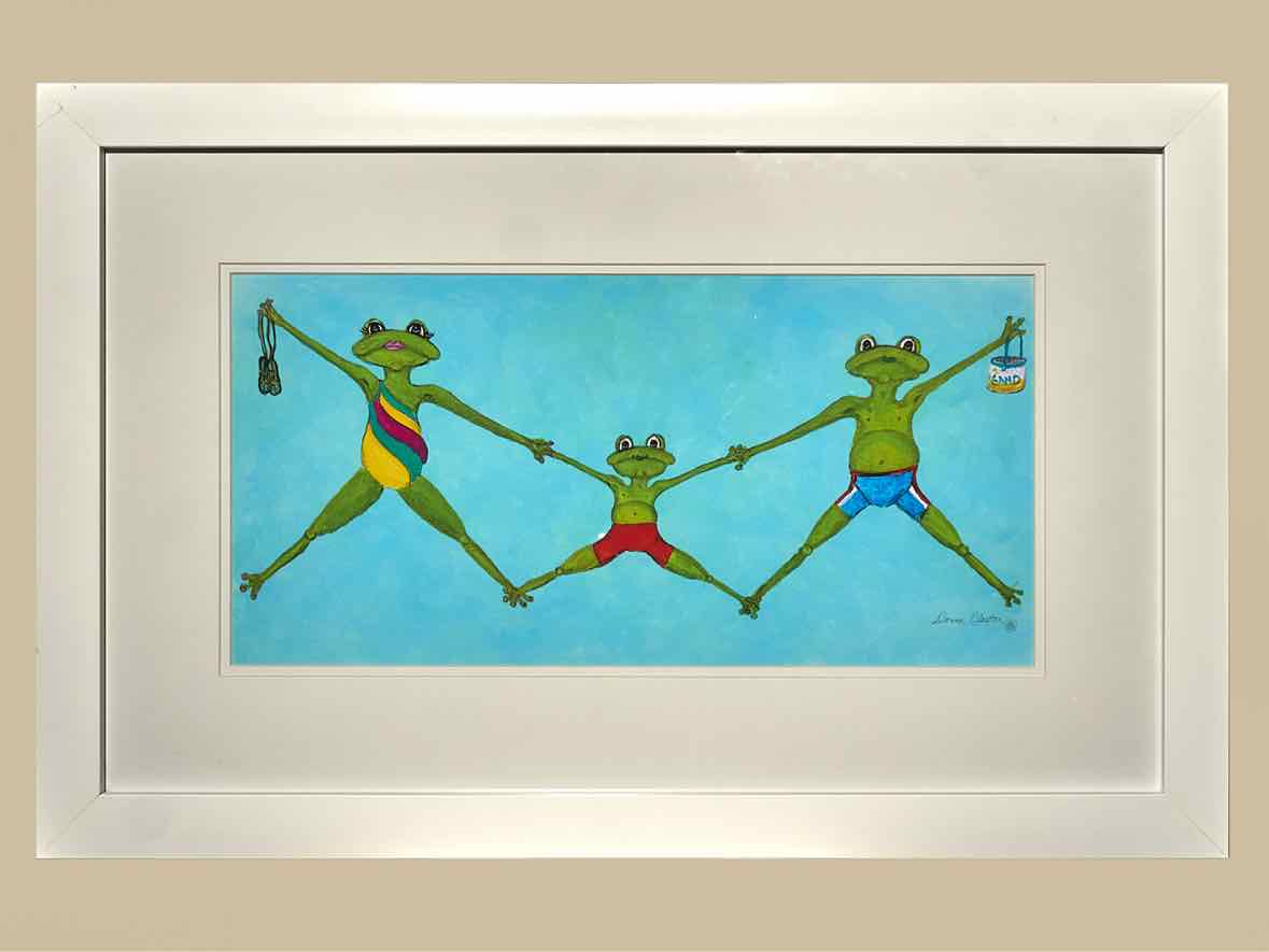 'Summer Splash IV' White Frame Double Matted Watercolor Print