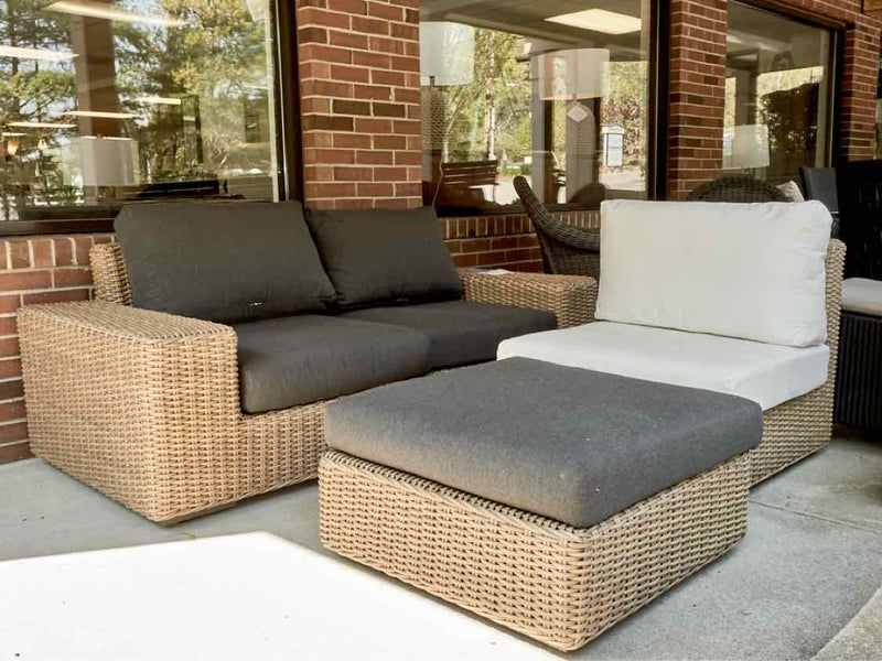 Crate & Barrel Outdoor Reisn Wicker Sectional with Ottoman