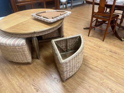 J&J Rattan Hassock Cocktail Table w/ Storage Stools