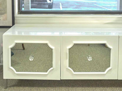 White Lacquer and Mirror Four Door Media Furniture