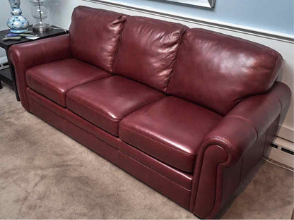 Red Vinyl 3 Attached Cushion Sofa