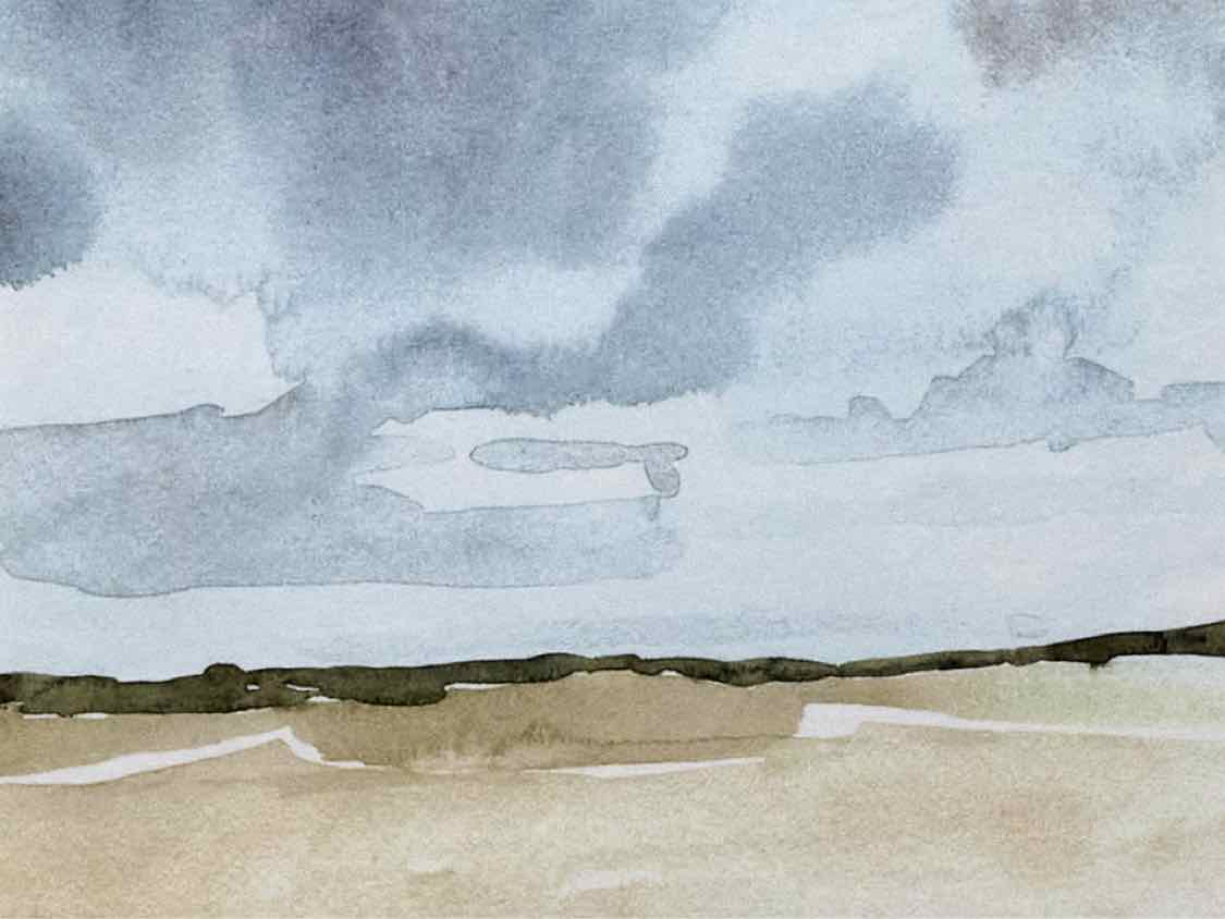 'Field After Rain II' Watercolor Print In White Frame