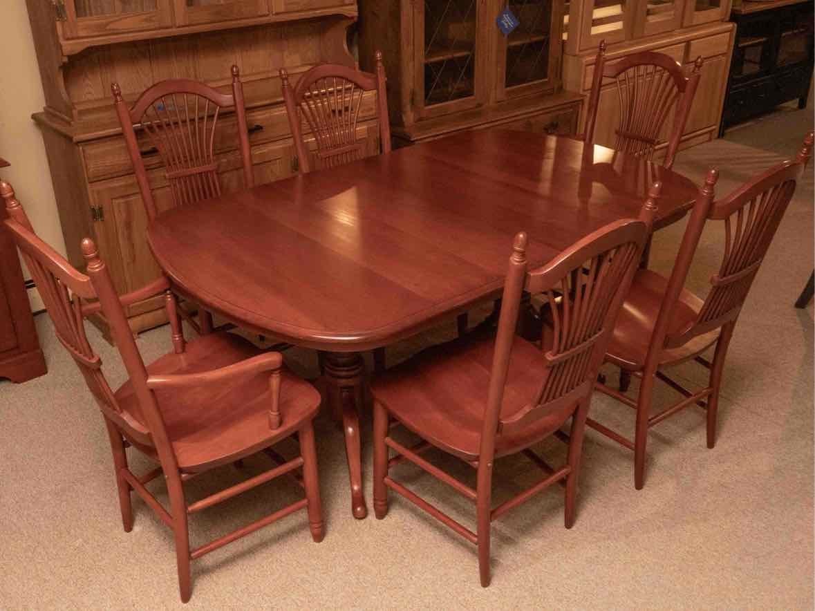 LeMieur Cherry Double Pedestal  Table & (6) Chair Set in Russet Finish