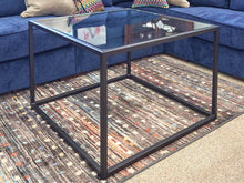 Modern Square Metal Base Cocktail Table W/ Glass Top