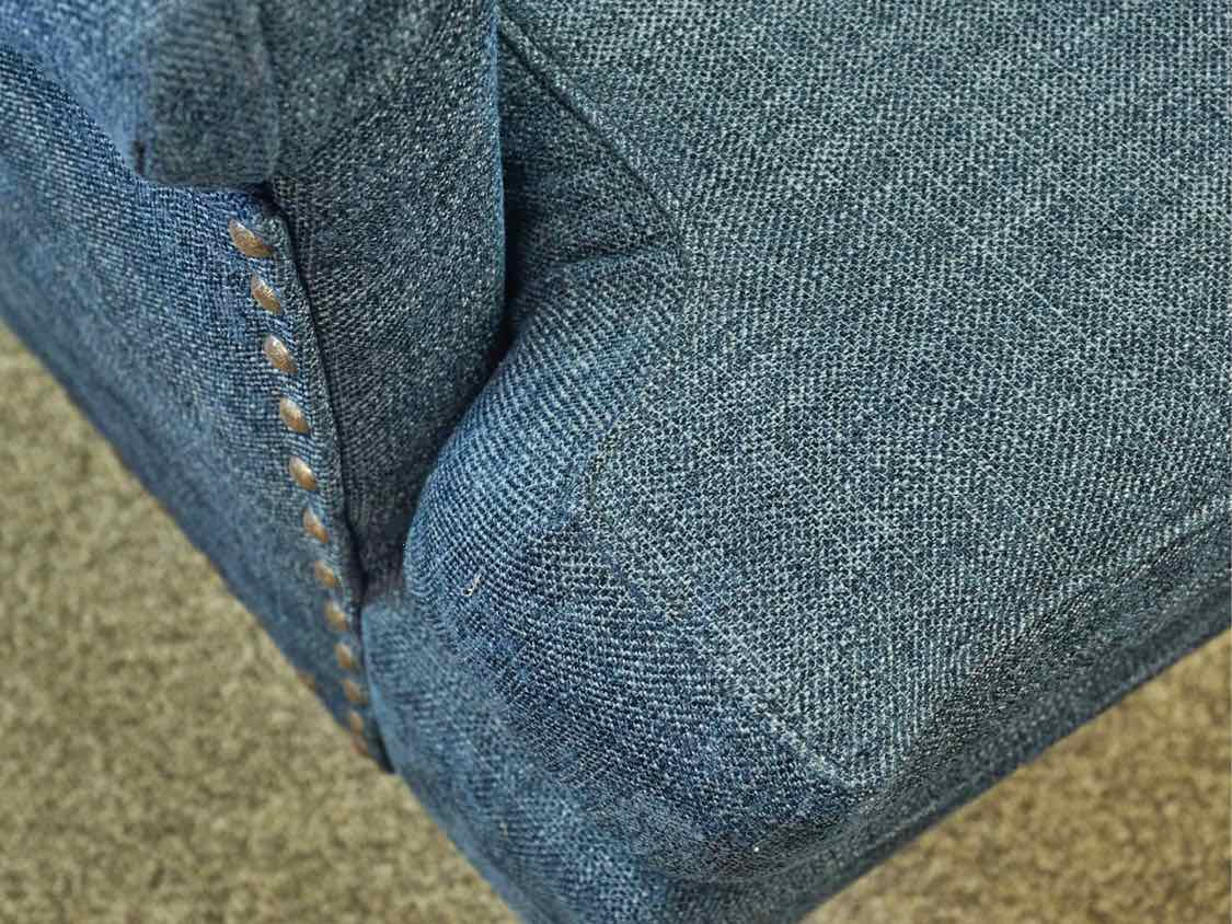 Pair of Pottery Barn Wing Back Chairs in Denim Blue Upholstery