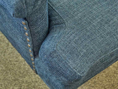 Pair of Pottery Barn Wing Back Chairs in Denim Blue Upholstery