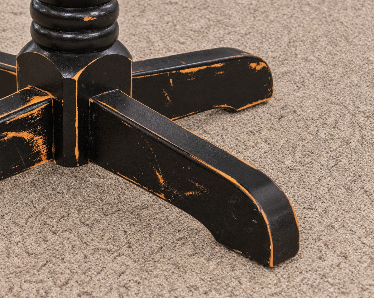 Maple Black Finish Distressed Drop Leaf Pedestal Table