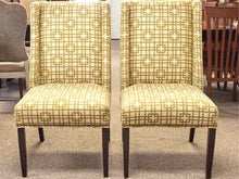 Pair of Kravet Host & Hostess  Dining Chairs in Chartreuse Green & Ivory
