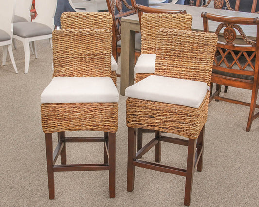 Four Hands Bannana Leaf Counter Stools (4) with Cushions