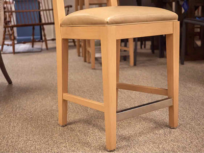 Set of Four Maple Counter Stools W/ Maple Faux Leather Seats