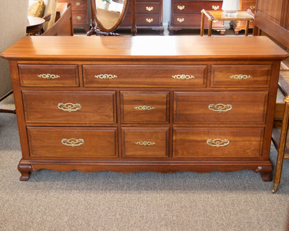 Cherry 9 Drawer Dresser w/ Brass Hardware
