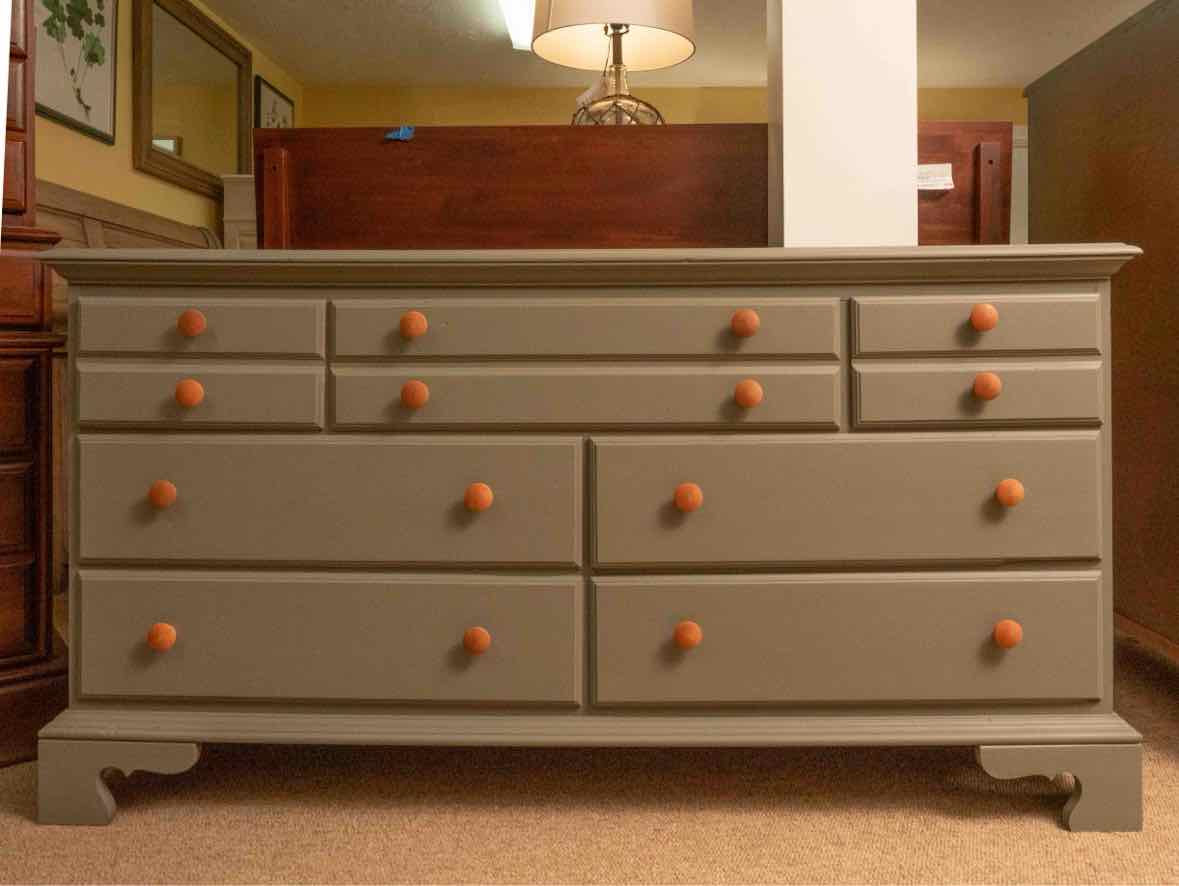 Jamestown Sterling Solid Cherry 7 Drawer Dresser in Eucalyptus Green Finish