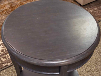 Round Gray Wash Side Table with Shelf