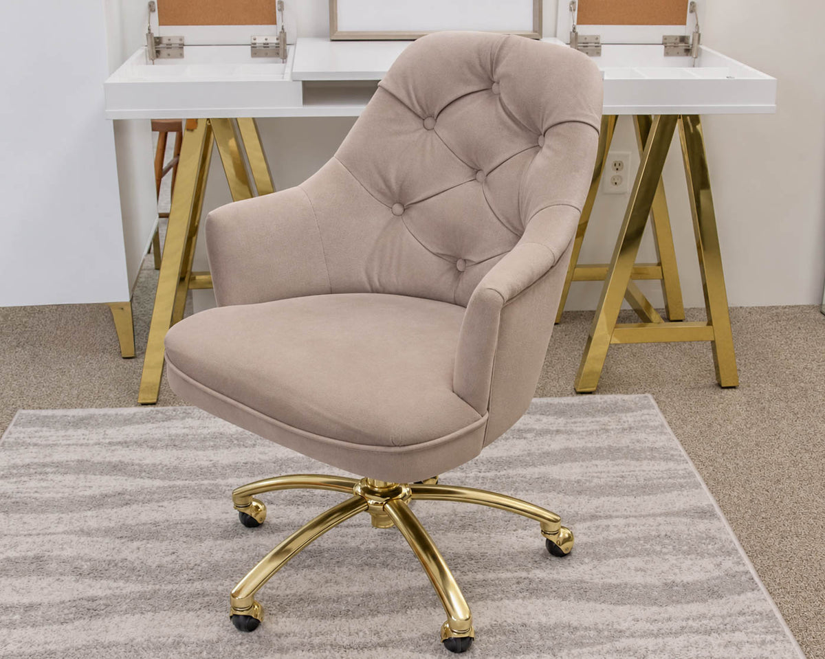 Pottery Barn Tufted Swivel Desk Chair in "Lustre velvet dusty blush"