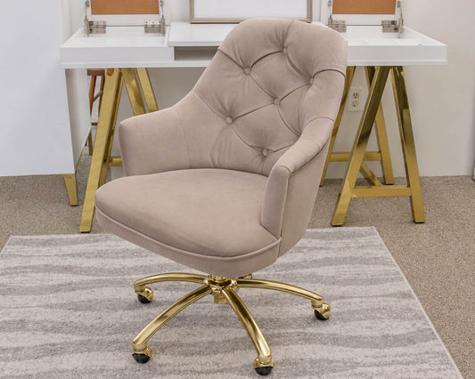 Pottery Barn Tufted Swivel Desk Chair in "Lustre velvet dusty blush"