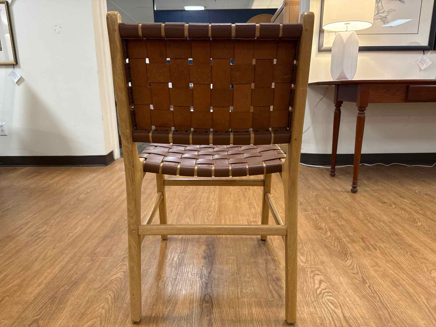 Pair Of Hati Home Woven Leather Oak Dining Chairs