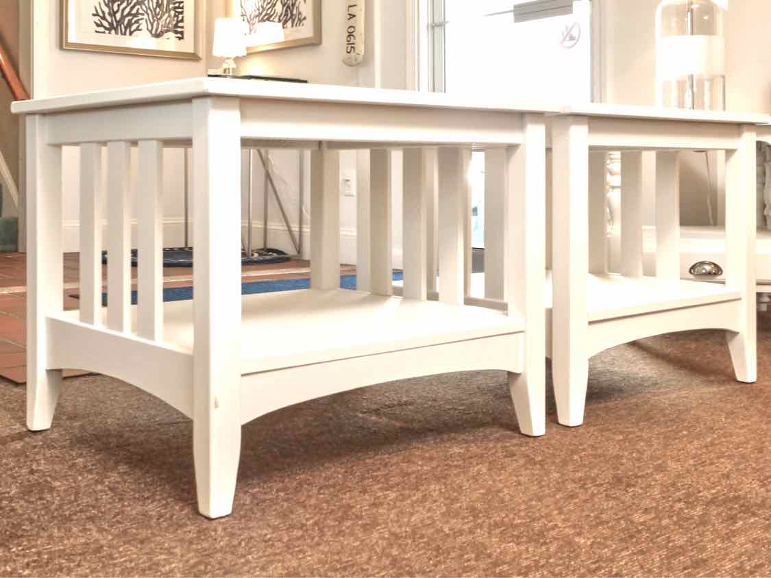 Pair Mission Style White Finish Lower Shelf Side Tables