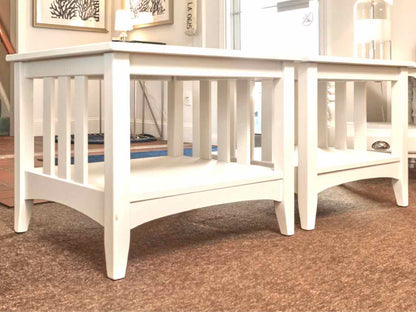 Pair Mission Style White Finish Lower Shelf Side Tables