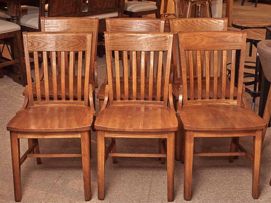 Set Of 6 Oak Straight Back Dining Chairs