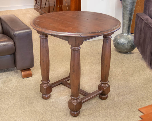 Fremarc English Distressed Round  Wood Side Table