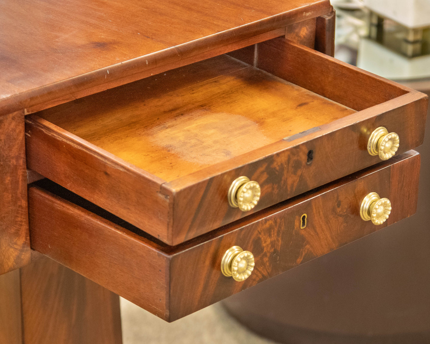 Flame Mahogany Two Drawer Drop Leaf Side Table