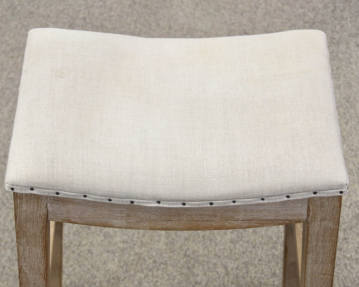 Pair of Light Wood Saddle Seat Barstools