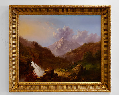 Antique Oil Painted Mountain Scene Wall Decor