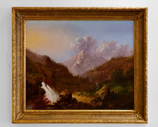 Antique Oil Painted Mountain Scene Wall Decor