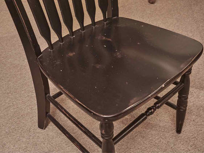 Maple Top Distressed  Black Finish Turned Legs Dining Table & 6 Chairs