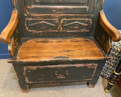 Antique Black Painted Hall Bench