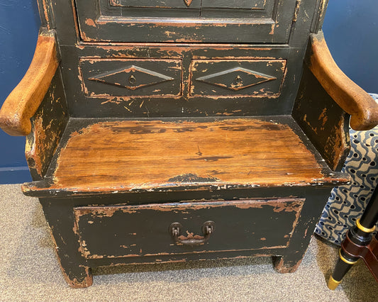 Antique Black Painted Hall Bench