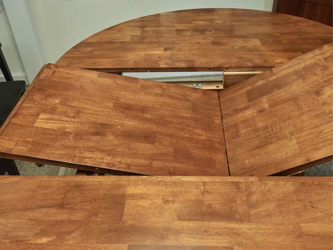 Round Dining Table with Butterfly Leat & Set of 4 Black Chairs