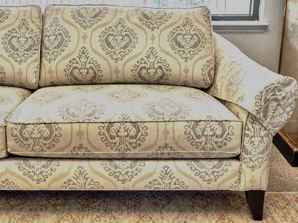 Ethan Allen Upholstered  Neutral Toned Damask Sofa