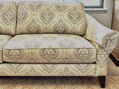 Ethan Allen Upholstered  Neutral Toned Damask Sofa