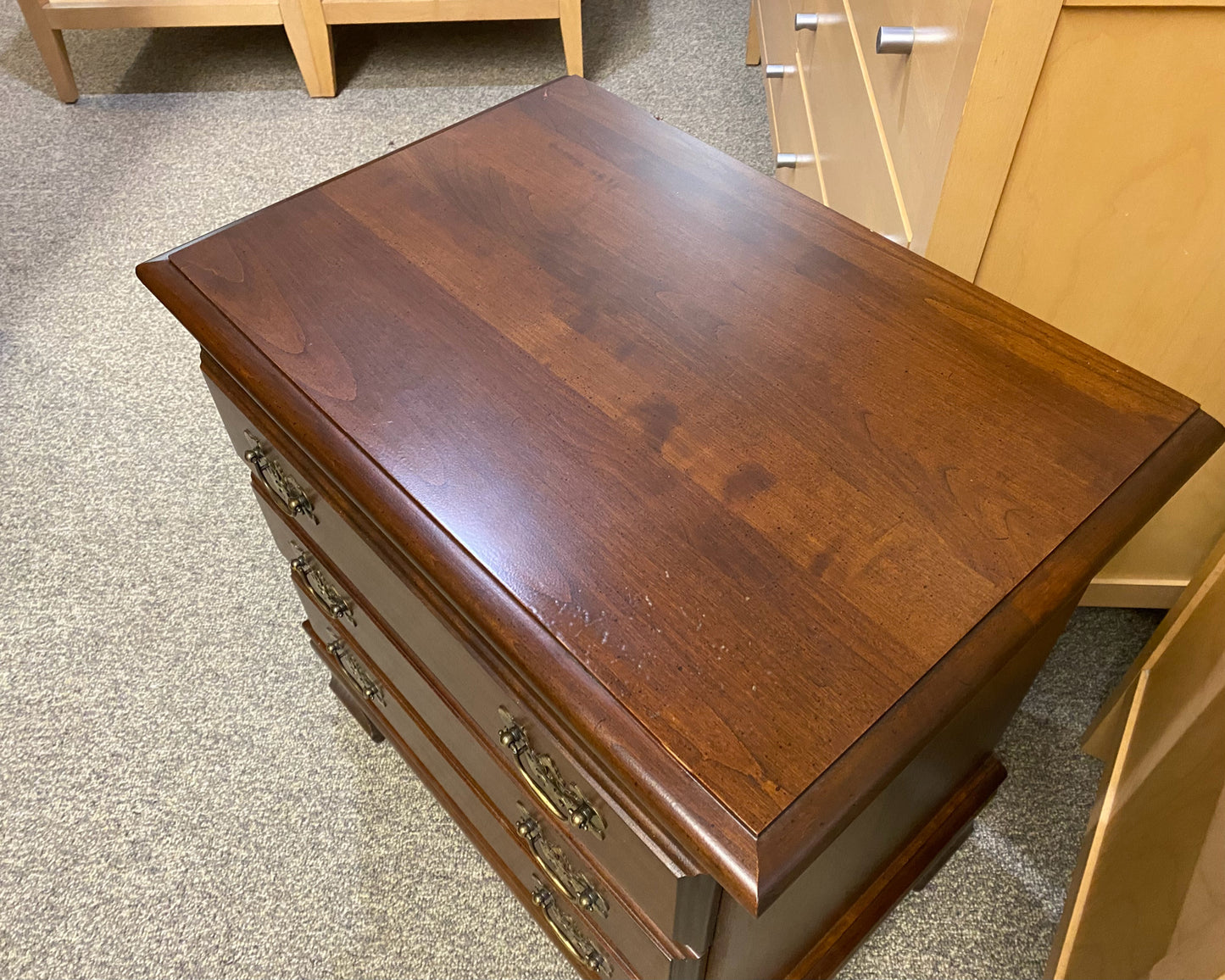 Cherry 2 Drawer Nightstand with Chippendale Brass Handles