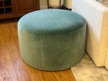 Round Teal Velvet Ottoman