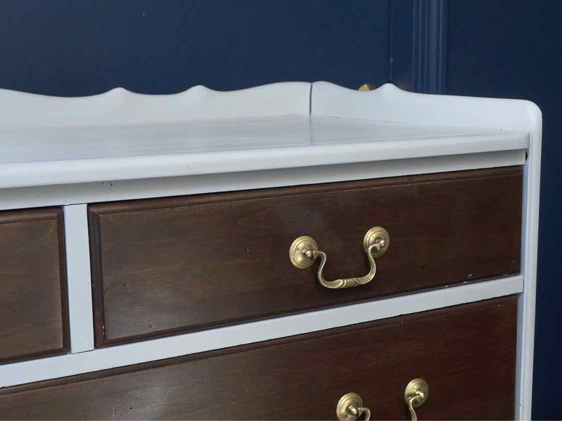 Arctic Finish 5 Dark Cherry Drawer Dresser with Back Splash