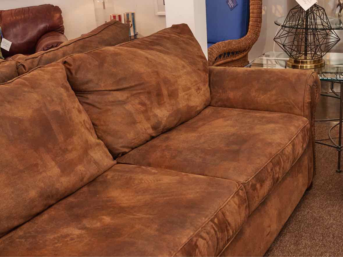 Klausner Micro Fiber Brown Suede 2 Cushion  Nailhead Trim Bun Feet Sofa
