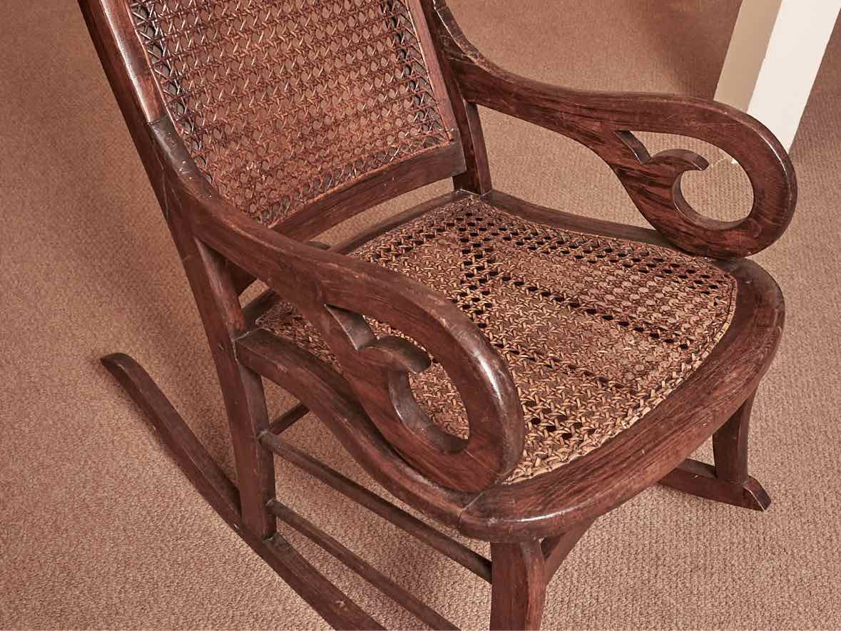 Vintage Oak Rocking Chair with Cain Seat & Back