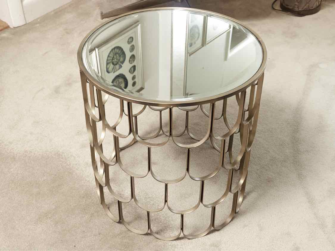 Gold finish Round Side Table with Mirror Top