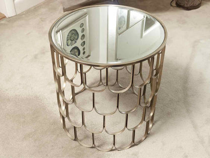 Gold finish Round Side Table with Mirror Top