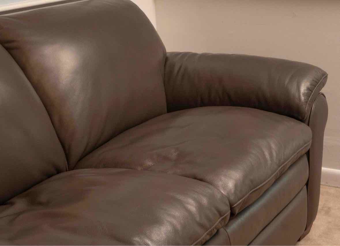 Grey Leather 2 Cushion Loveseat