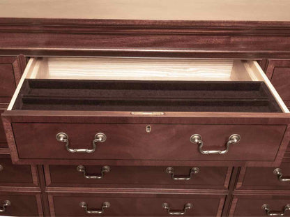 Ethan Allen Mahogany 18 Drawer Chest on Chest with Brass Chippendale  Handle