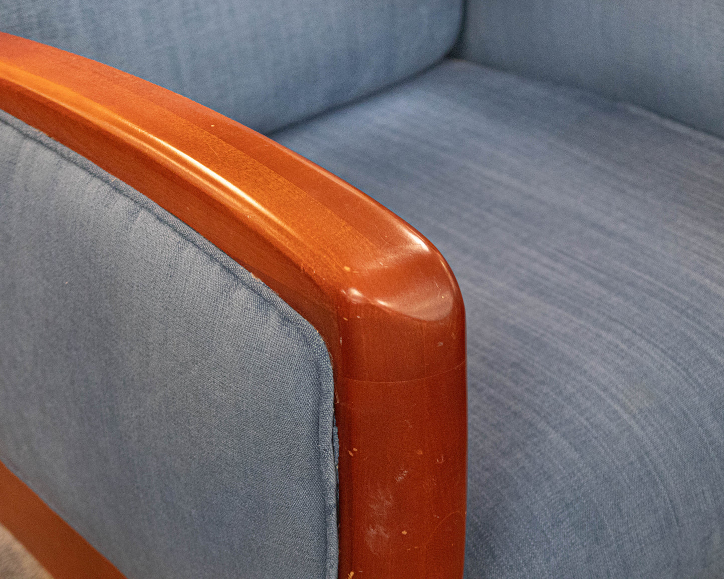 Cherry Frame Blue Upholstery Arm Chair