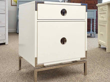 West Elm Cream 1 Drawer & 1 Door Nightstand with Nickle Legs