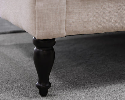 Rollback Chaise in Pale Blush Heather Linen on Turned Black Legs