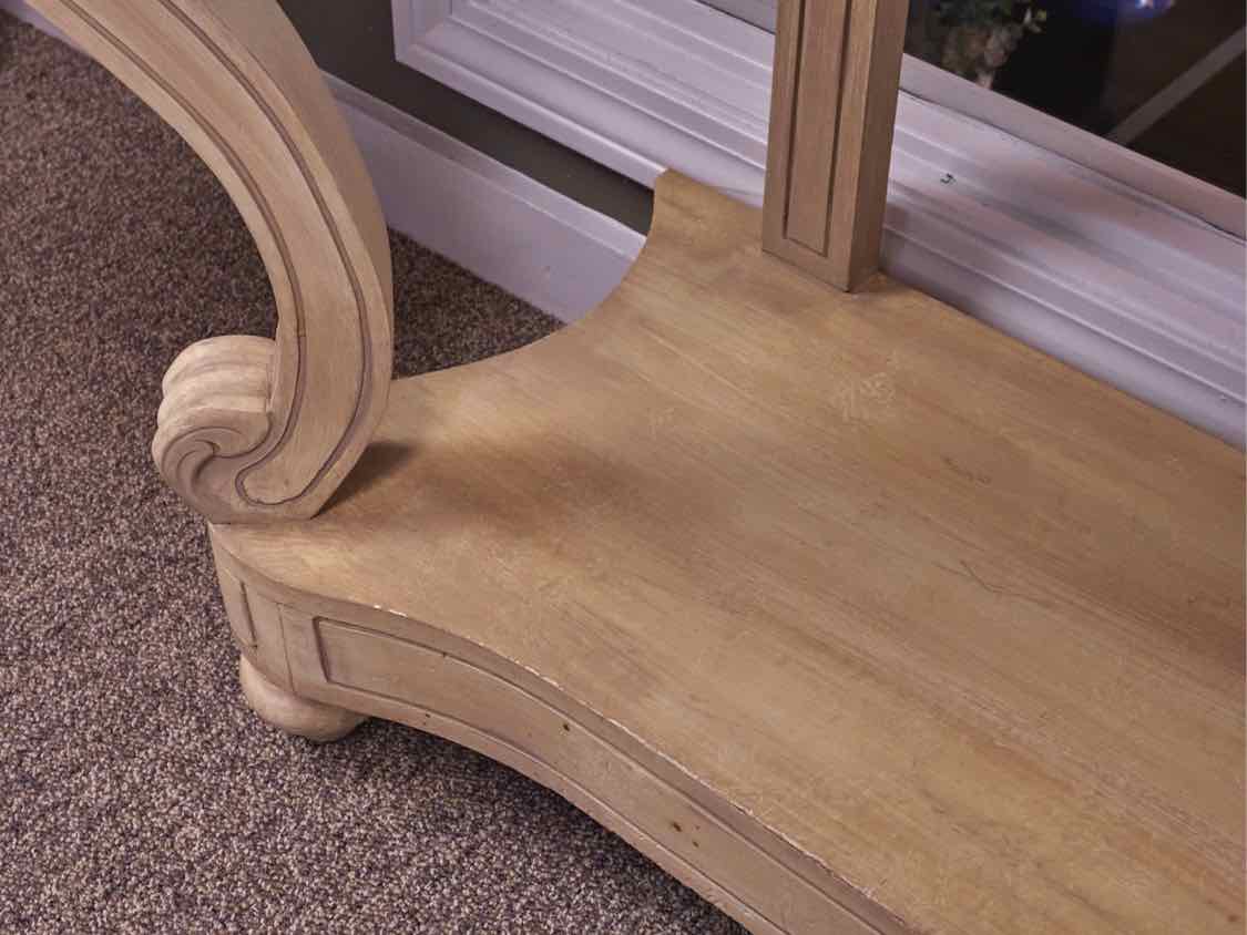 Scrolled Base Console in Antique Yellow with Black Faux Marble Top