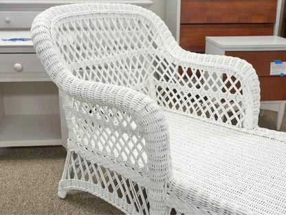 Coastal White Wicker Chaise Lounger